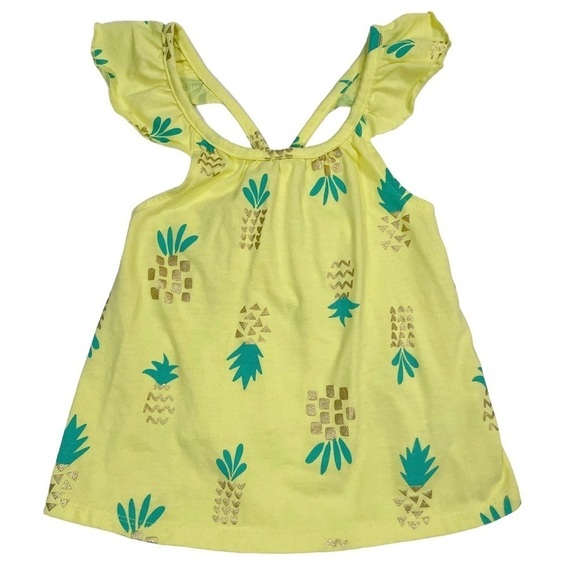 CAT & Jack Pineapple Print Tank Top Ruffle Straps Yellow Toddler Girl 2T - Picture 5 of 5